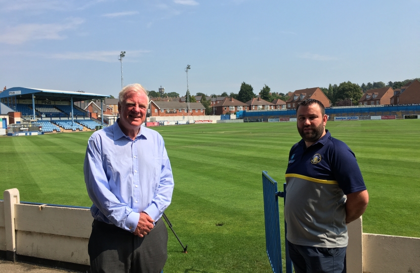 Sir Edward Leigh MP meets with Gainsborough Trinity FC Club Secretary Matt Boles at the Northolme Ground