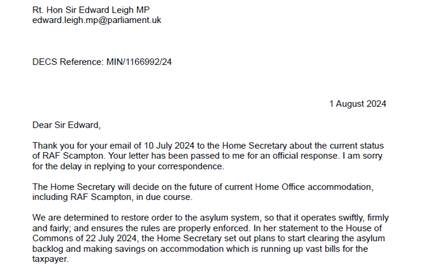 Letter from Home Office